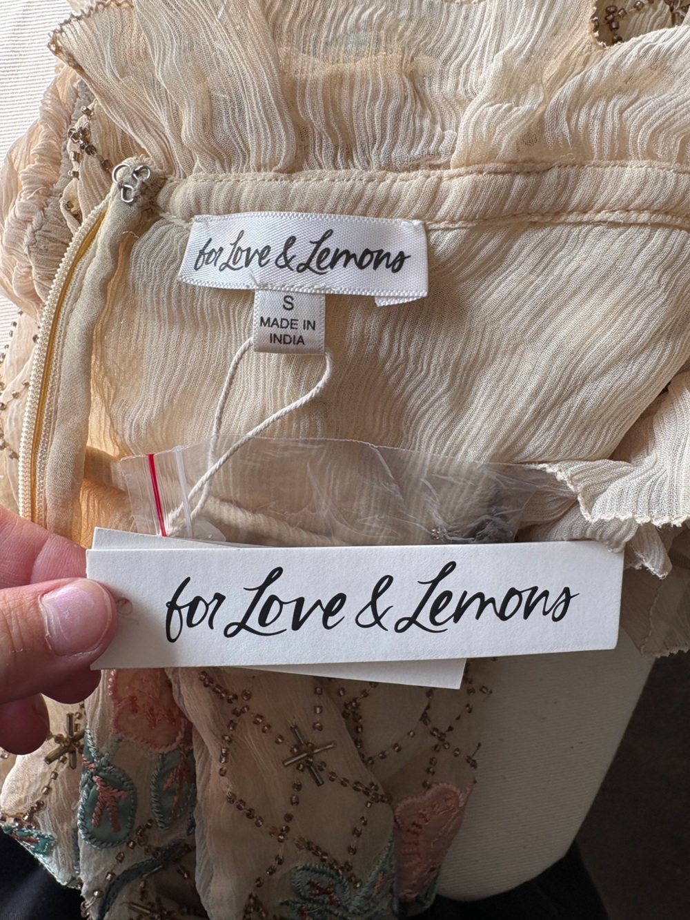 NWT For Love And Lemons Spellbound Rose Mini Dress in Cream Sz Small - Picture 5 of 15